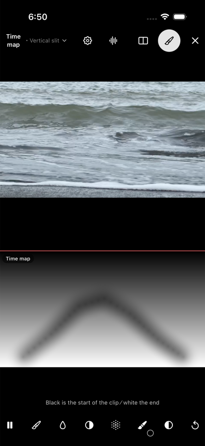 The editor with the video and the map side by side, a curve drawn across the map, and the warped result visible in the video above it