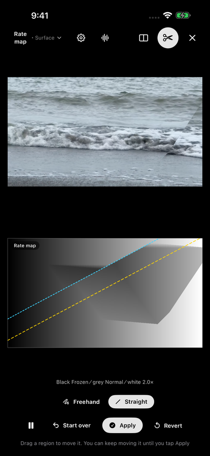 A straight cut from edge to edge with the lower piece slid upwards