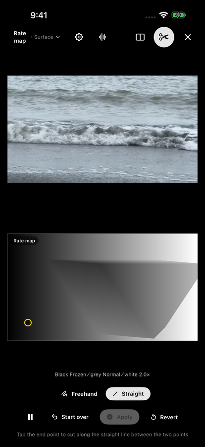 Straight mode with the start point placed, shown as a yellow ring