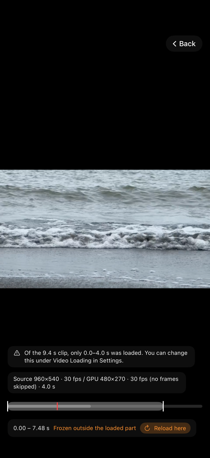 Full-screen Input with the loading information line, the range bar and the seconds in use
