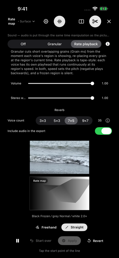 The Sound panel with the explanation of Granular and Rate playback open