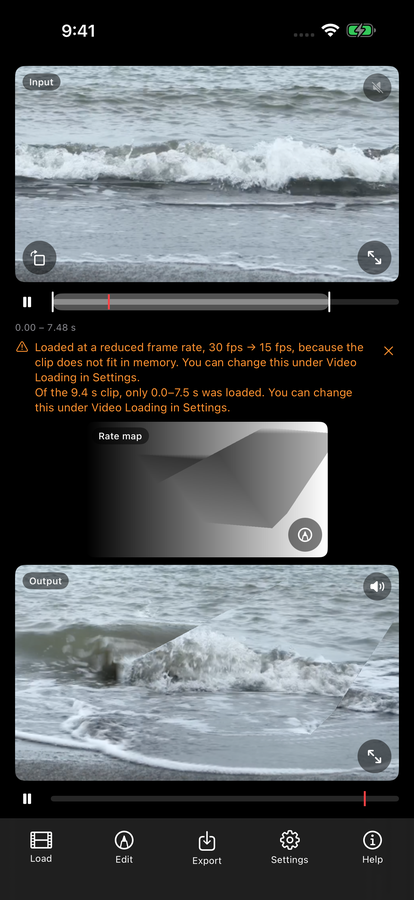 After reloading: 0.0&ndash;7.5 s is loaded and the notice is gone